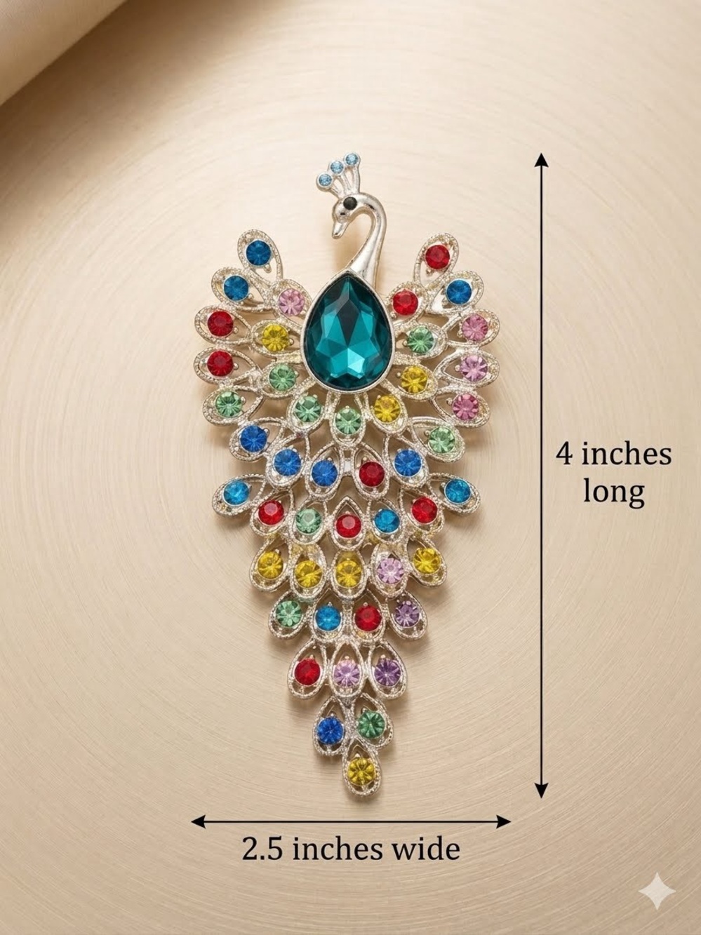 Multicolor Peacock Teardrop Crystal Brooch 
Moveable. large - Picture 3 of 3